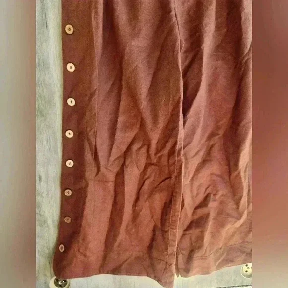 Anthropologie Button Wide-Leg Ankle Pants in Rust Boho Linen Blend 6 Women's - Picture 7 of 11